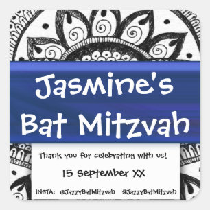 Adesivo Quadrado Bat Mitzvah Obrigado Partido Favor Salvar A Data