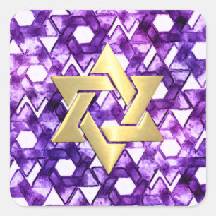 Adesivo Quadrado Bat Mitzvah Purple Tones Star Damask