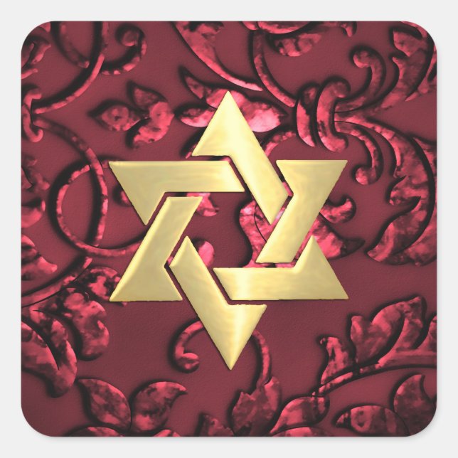 Adesivo Quadrado Bat Mitzvah Red Damask (Frente)