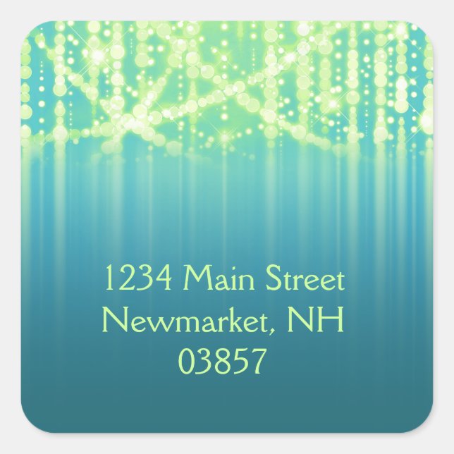 Adesivo Quadrado Bat Mitzvah Teal Blue Verde limão Luzes brilhantes (Frente)