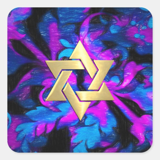 Adesivo Quadrado Bat Mitzvah Turquesa Rosa e Acanthus Preto (Frente)