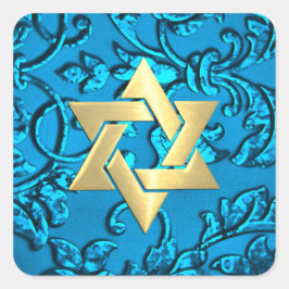 Adesivo Quadrado Bat Mitzvah Turquoise Damask