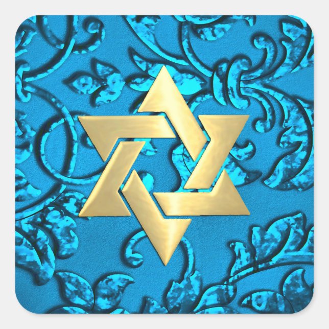 Adesivo Quadrado Bat Mitzvah Turquoise Damask (Frente)