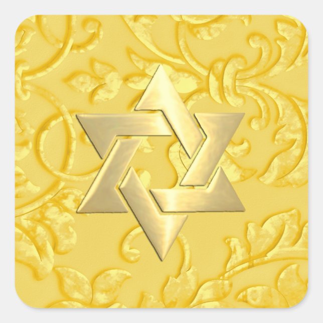 Adesivo Quadrado Bat Mitzvah Yellow Damask (Frente)