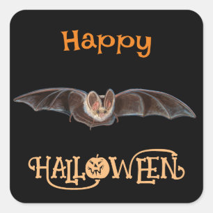 Adesivo Quadrado Bat Pipistrellus Illustration Happy Halloween