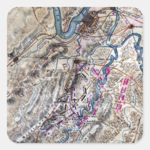 Adesivo Quadrado Batalha de Chickamauga - mapa panorâmico da guerr