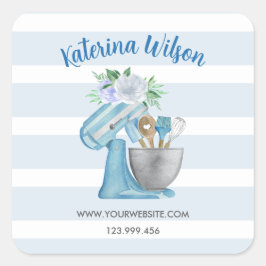 Adesivo Quadrado Batedeira Flor Azul Home Bakery