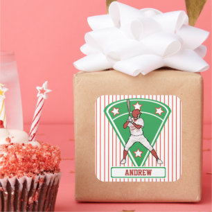 Adesivo Quadrado Bateria de Baseball Personalizada Vermelha