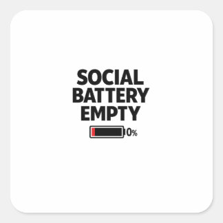 Adesivo Quadrado Bateria Social Vazia Humor de Introvertido Minimal