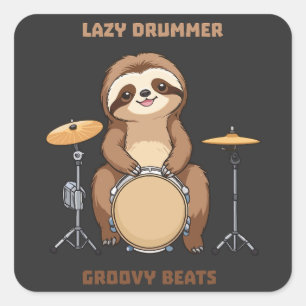 Adesivo Quadrado Baterista De Lama - Bateria De Bateria Preguiçosa
