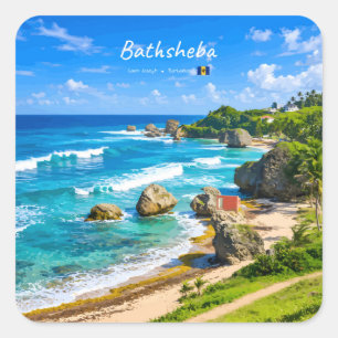 Adesivo Quadrado Bathsheba, Barbados - Costa de Praia Tropical