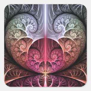 Adesivo Quadrado Batimento cardíaco, Arte fractal abstrata surreal 