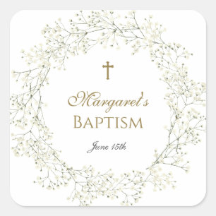 Adesivo Quadrado Batismo Comunhão Respiração de Bebê