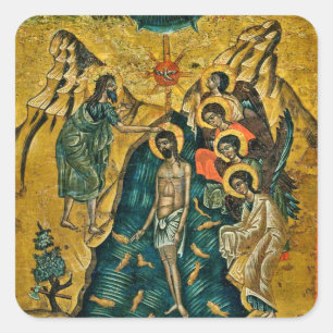 Adesivo Quadrado Batismo de Cristo Ícone Cristão Ortodoxo
