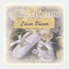 Adesivo Quadrado Batismo do bebê neutro, nome personalizável, Liam
