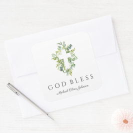 Adesivo Quadrado Batismo do Deus abençoe Botânico Cruzado Religioso