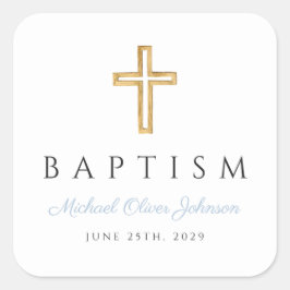 Adesivo Quadrado Batismo do Menino Azul do Bebê Cruz Religiosa