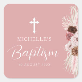Adesivo Quadrado batismo floral poeirento rosa