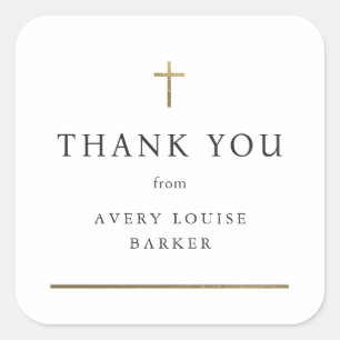 Adesivo Quadrado Batismo Fotográfico Dourado Simples Obrigado