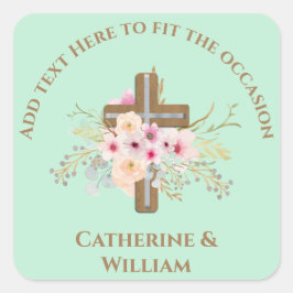 Adesivo Quadrado Batismo Personalizado e Cruz Floral de Natal