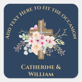 Adesivo Quadrado Batismo Personalizado e Cruz Floral de Natal