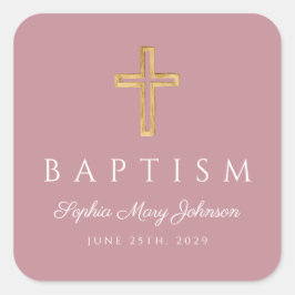 Adesivo Quadrado Batismo religioso Rosa Dusty