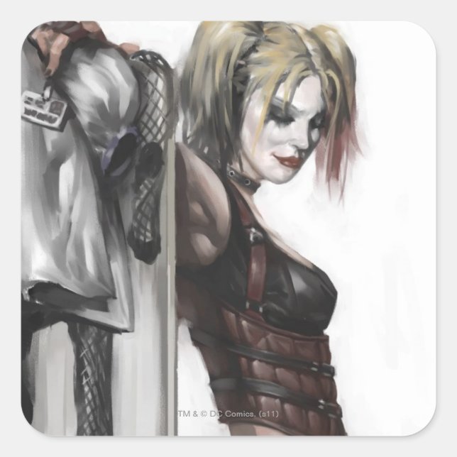 Adesivo Quadrado Batman Arkham | Ilustração de Harley Quinn (Frente)