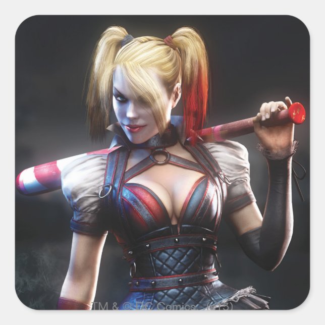 Adesivo Quadrado Batman Arkham Knight | Harley Quinn com Bat (Frente)