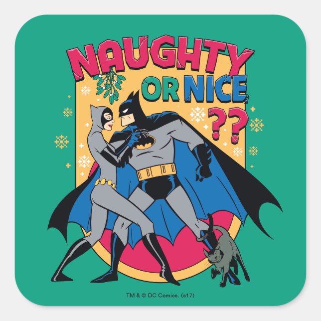 Adesivo Quadrado Batman | Catwoman Under Mistletoe Naughty Or Nice (Frente)
