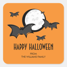Adesivo Quadrado Bats and Moon Halloween Square Sticker Orange