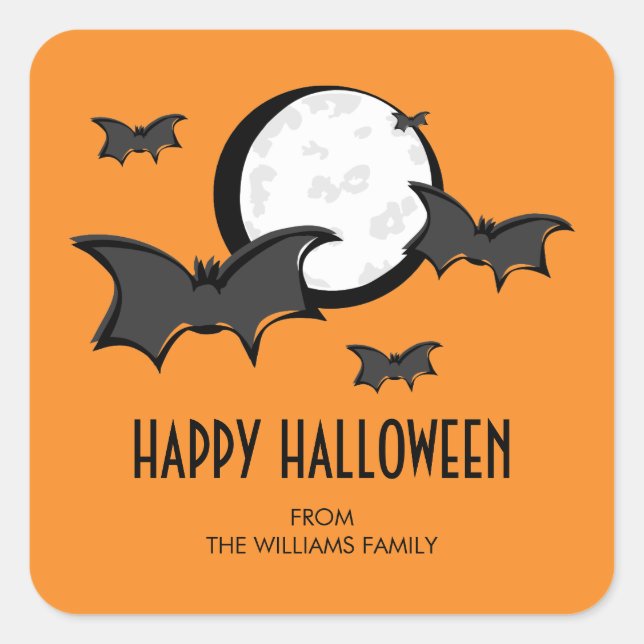 Adesivo Quadrado Bats and Moon Halloween Square Sticker Orange (Frente)