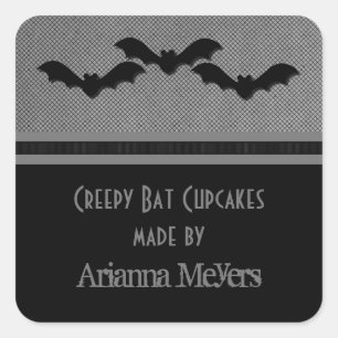 Adesivo Quadrado Bats Cachorros De Halloween, Palitos, Cinzas Leves