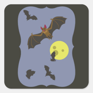 Adesivo Quadrado Bats de Halloween Spooky