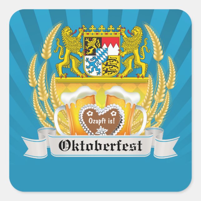 Adesivo Quadrado Bavarian Arms and Beer Oktoberfest Sticker (Frente)