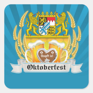 Adesivo Quadrado Bavarian Arms and Beer Oktoberfest Sticker