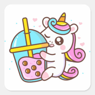 Adesivo Quadrado Bble Tea Loving Unicorn Sticker