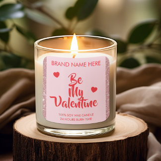 Adesivo Quadrado Be My Valentine Custom Pink Candle Labels