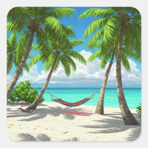 Adesivo Quadrado Beach Hammock Turks e Caicos Viagem