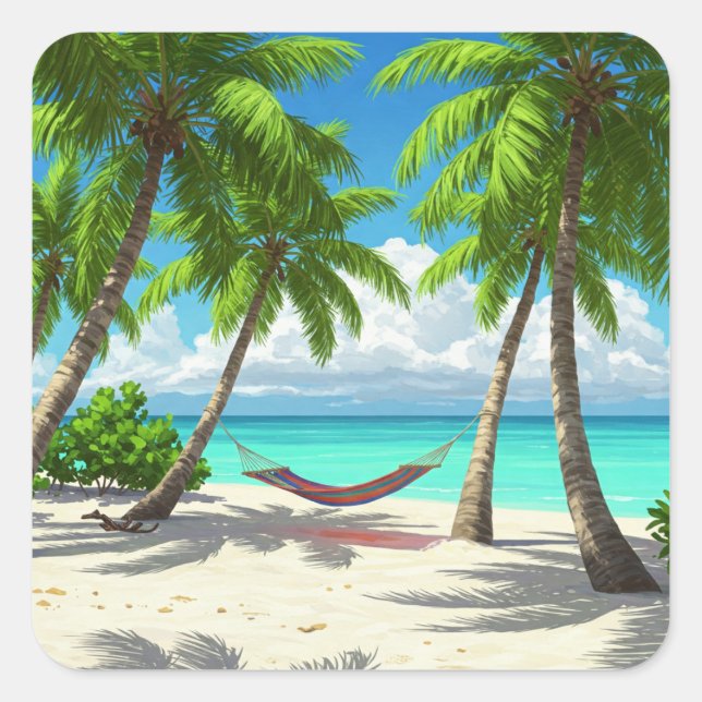 Adesivo Quadrado Beach Hammock Turks e Caicos Viagem (Frente)