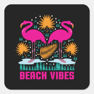 Adesivo Quadrado Beach Vibes Pink Flamingos-19501