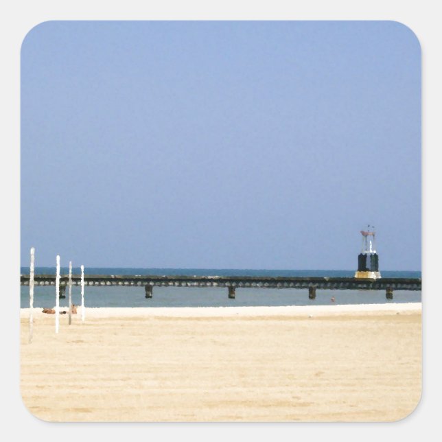 Adesivo Quadrado Beacon Light, do lago Michigan Shores (Frente)