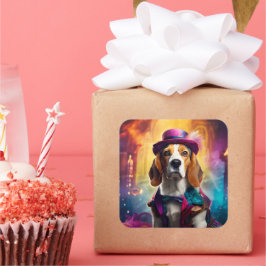 Adesivo Quadrado Beagle em fantasia vibrante