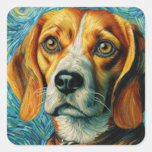 Adesivo Quadrado Beagle Estilo Van Gogh