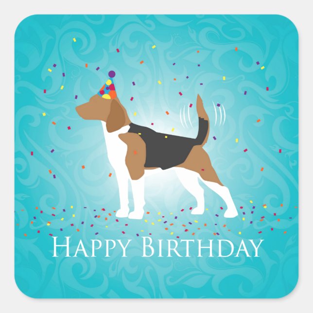 Adesivo Quadrado Beagle Happy Birthday Design (Frente)