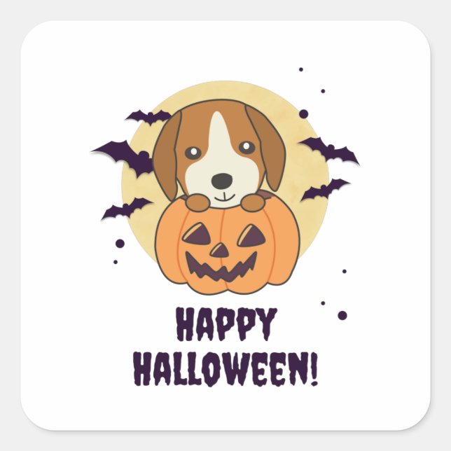 Adesivo Quadrado Beagle In Pumpkin Sweet Dogs Happy Halloween (Frente)