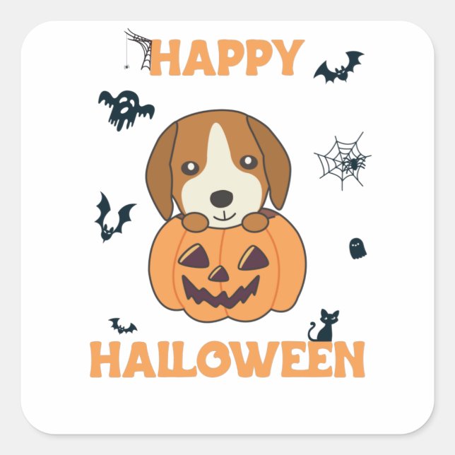 Adesivo Quadrado Beagle In Pumpkin Sweet Dogs Happy Halloween (Frente)