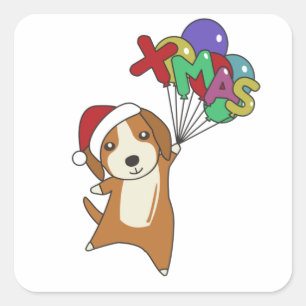 Adesivo Quadrado Beagle Merry Christmas Animal Cog