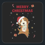 Adesivo Quadrado Beagle Merry Christmas Winter Animals Dog<br><div class="desc">The beagle dog on Christmas with fairy lights. Funny animals with gifts and snow for the holidays. Also funny for Christmas in July. Dogs are cute animals and are perfect for Christmas.</div>