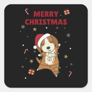 Adesivo Quadrado Beagle Merry Christmas Winter Animals Dog