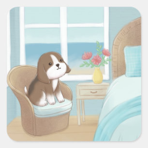 Adesivo Quadrado Beagle na ilustração do quarto